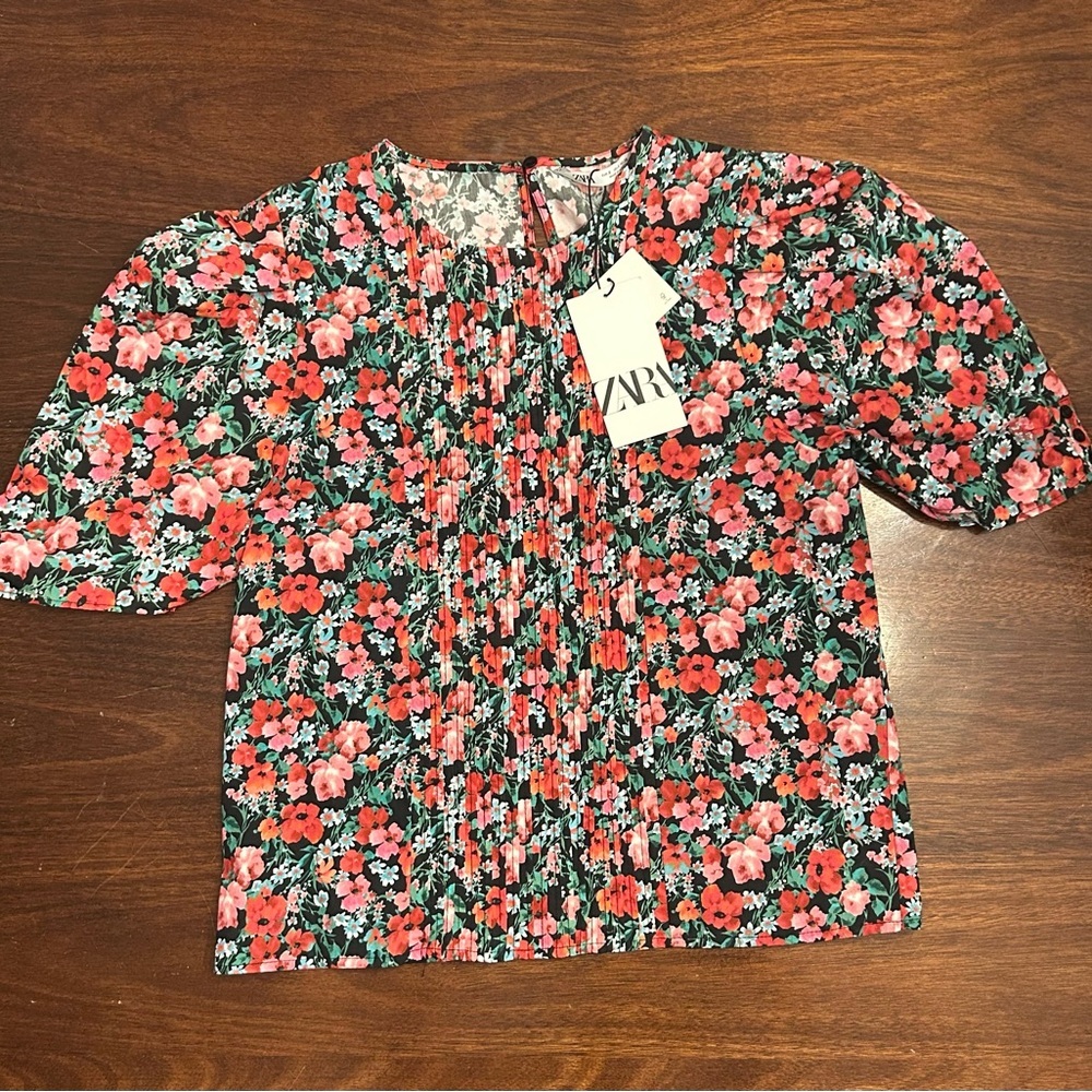 Zara Floral Blouse - Red and Green